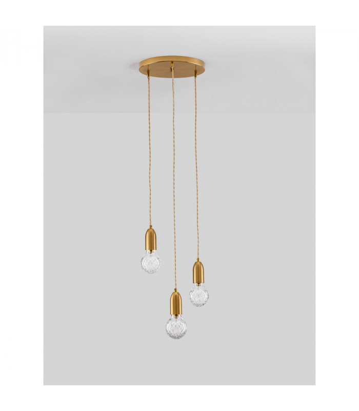 Veda 3 Light Cluster Pendant Ceiling Light Brass Metal Clear Glass LED G9-3