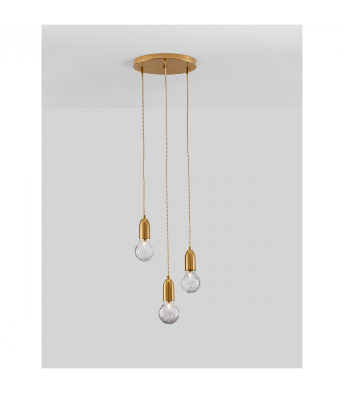 Veda 3 Light Cluster Pendant Ceiling Light Brass Metal Clear Glass LED G9-4