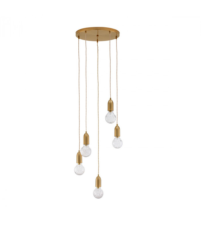 Veda 5 Light Cluster Pendant Ceiling Light Brass Metal Clear Glass LED G9-1