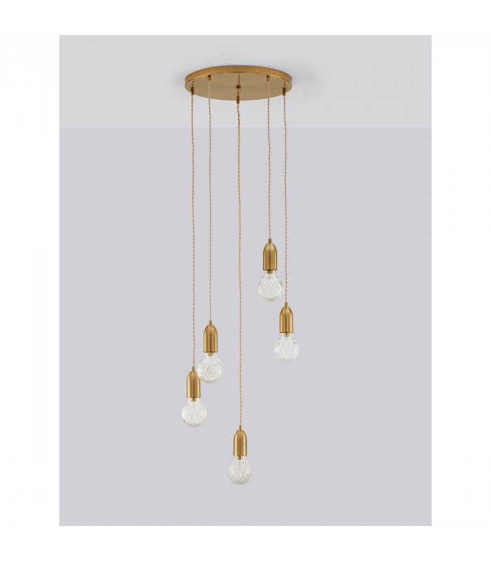 Veda 5 Light Cluster Pendant Ceiling Light Brass Metal Clear Glass LED G9-3