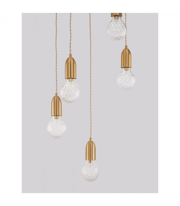 Veda 5 Light Cluster Pendant Ceiling Light Brass Metal Clear Glass LED G9-5