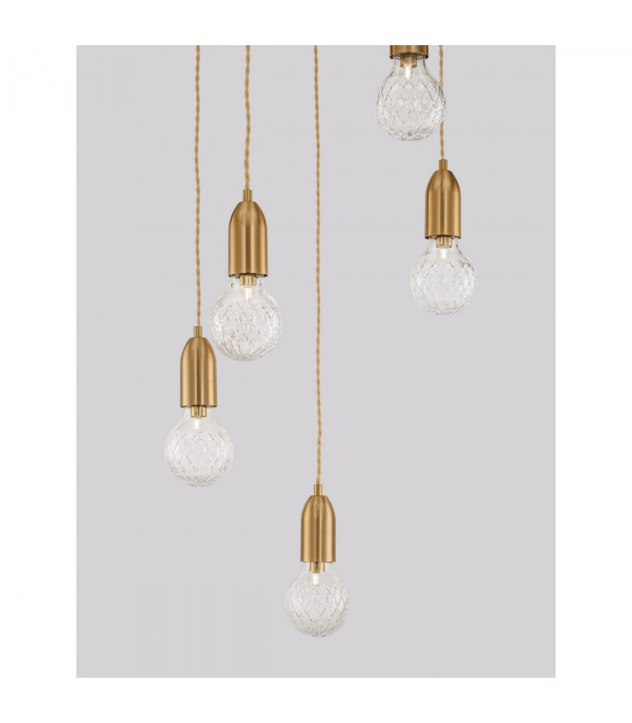 Veda 5 Light Cluster Pendant Ceiling Light Brass Metal Clear Glass LED G9-6