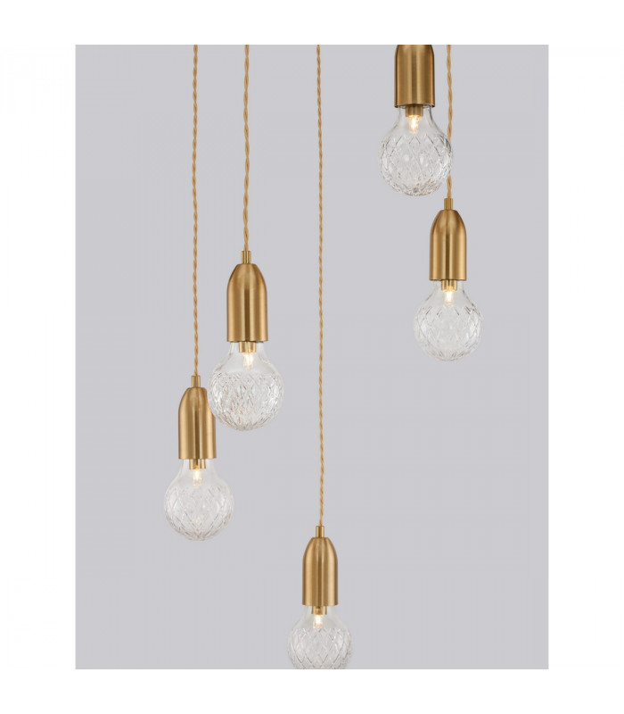 Veda 5 Light Cluster Pendant Ceiling Light Brass Metal Clear Glass LED G9-7