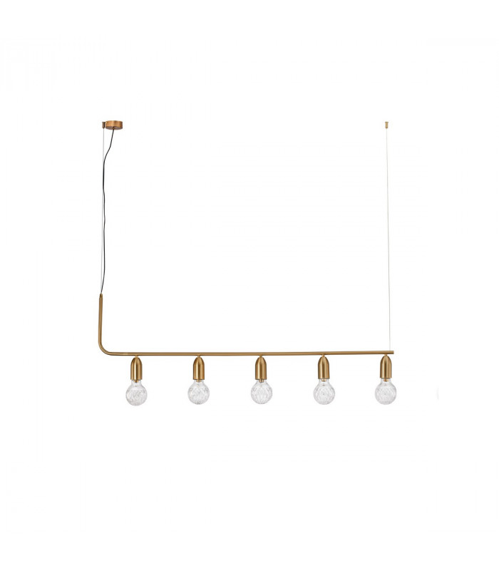 Veda 5 Light Bar Pendant Ceiling Light Brass Metal Clear Glass LED G9-1