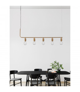 Veda 5 Light Bar Pendant Ceiling Light Brass Metal Clear Glass LED G9-2