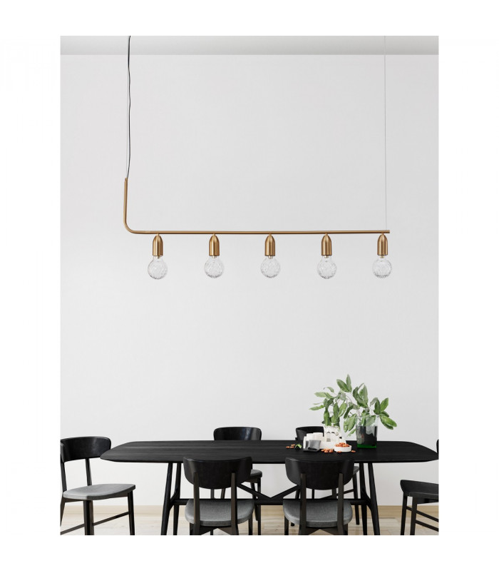 Veda 5 Light Bar Pendant Ceiling Light Brass Metal Clear Glass LED G9-2