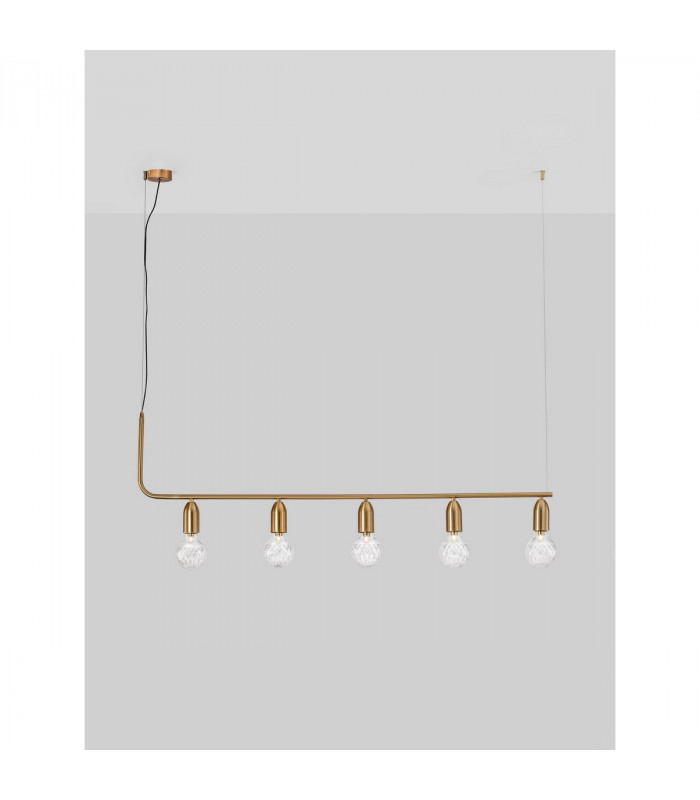 Veda 5 Light Bar Pendant Ceiling Light Brass Metal Clear Glass LED G9-4