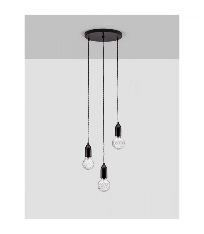 Veda 3 Light Cluster Pendant Ceiling Light Black Metal Clear Glass LED G9-3