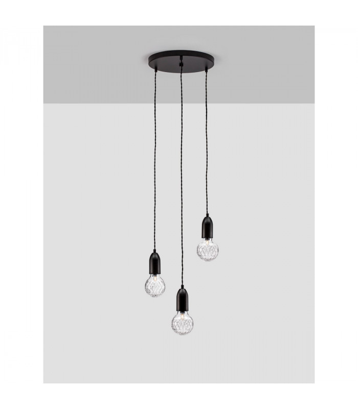 Veda 3 Light Cluster Pendant Ceiling Light Black Metal Clear Glass LED G9-4