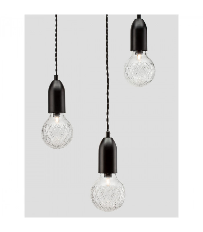 Veda 3 Light Cluster Pendant Ceiling Light Black Metal Clear Glass LED G9-7