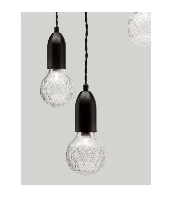 Veda 3 Light Cluster Pendant Ceiling Light Black Metal Clear Glass LED G9-11