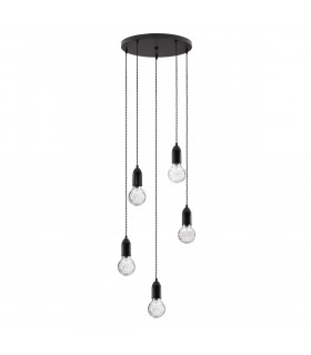 Veda 5 Light Cluster Pendant Ceiling Light Black Metal Clear Glass LED G9-1