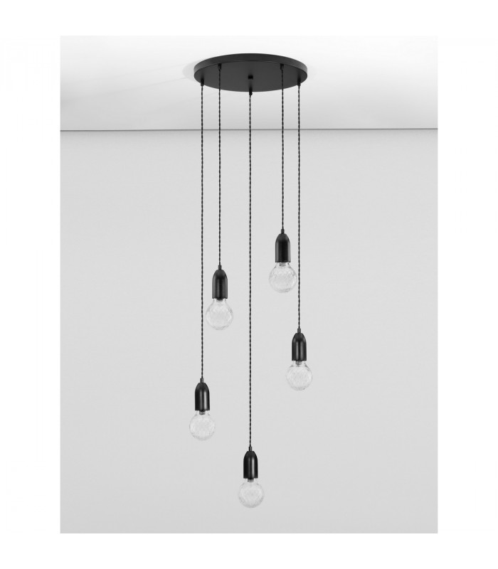 Veda 5 Light Cluster Pendant Ceiling Light Black Metal Clear Glass LED G9-3