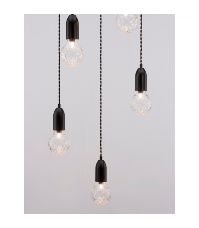 Veda 5 Light Cluster Pendant Ceiling Light Black Metal Clear Glass LED G9-5