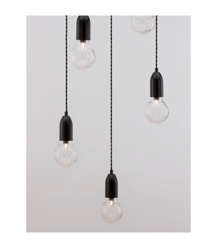Veda 5 Light Cluster Pendant Ceiling Light Black Metal Clear Glass LED G9-6