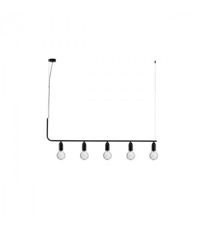 Veda 5 Light Bar Pendant Ceiling Light Black Metal Clear Glass LED G9-1