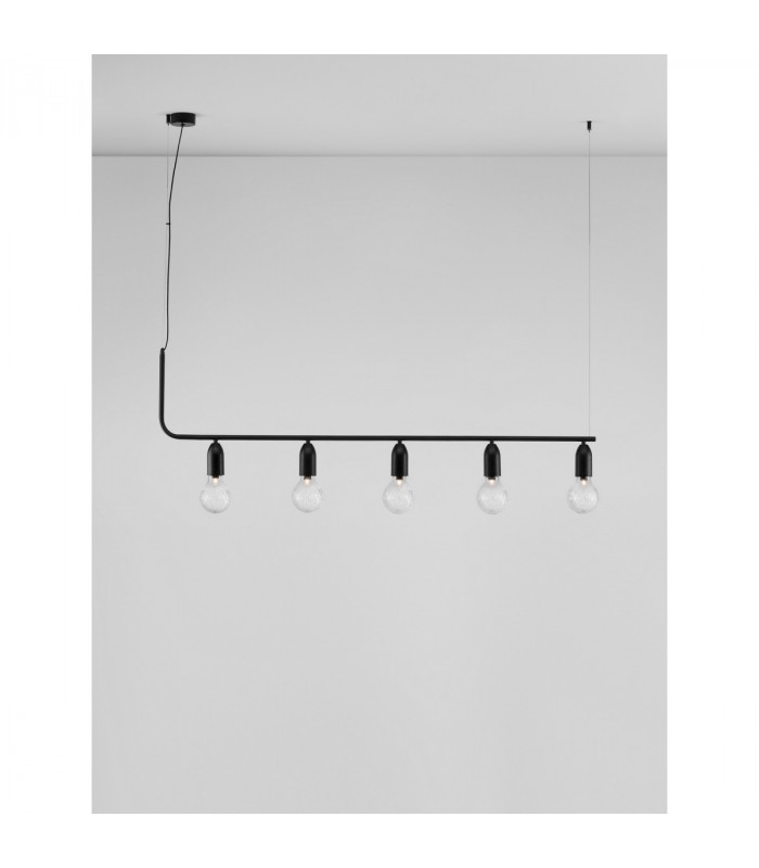 Veda 5 Light Bar Pendant Ceiling Light Black Metal Clear Glass LED G9-4