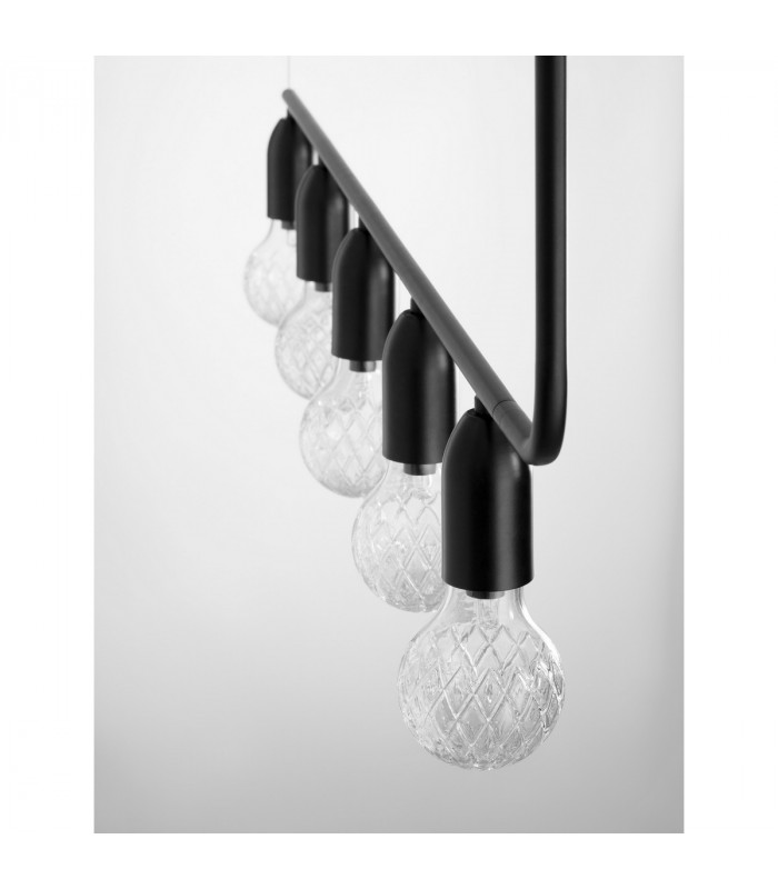 Veda 5 Light Bar Pendant Ceiling Light Black Metal Clear Glass LED G9-5