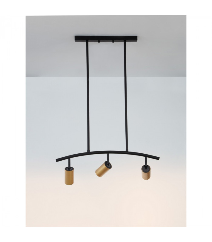 Pogno 3 Light Bar Pendant Ceiling Light Black Gold Aluminium LED GU10 3x10W-3