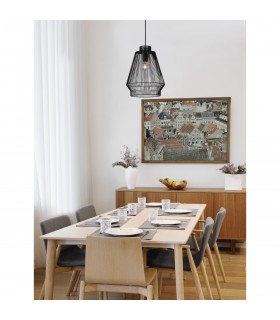 Bredo 27.5cm Wire Frame Pendant Ceiling Light Black Aluminium Black Fabric Wire Base LED E27-2