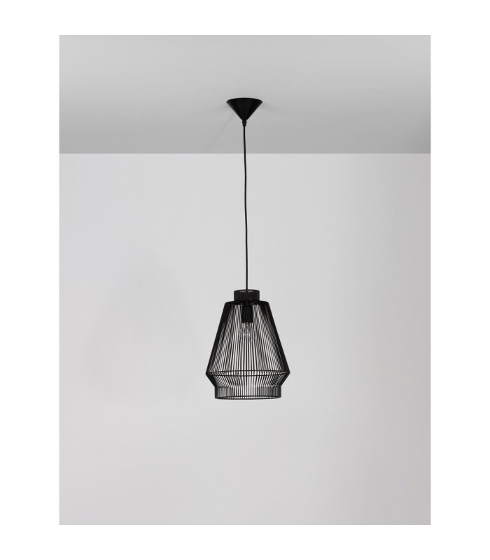 Bredo 27.5cm Wire Frame Pendant Ceiling Light Black Aluminium Black Fabric Wire Base LED E27-3