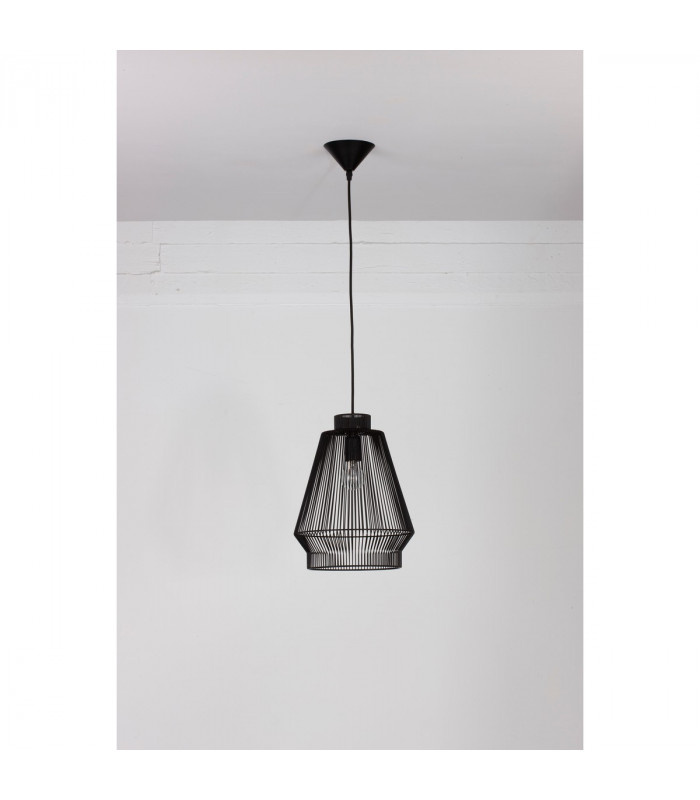 Bredo 27.5cm Wire Frame Pendant Ceiling Light Black Aluminium Black Fabric Wire Base LED E27-4