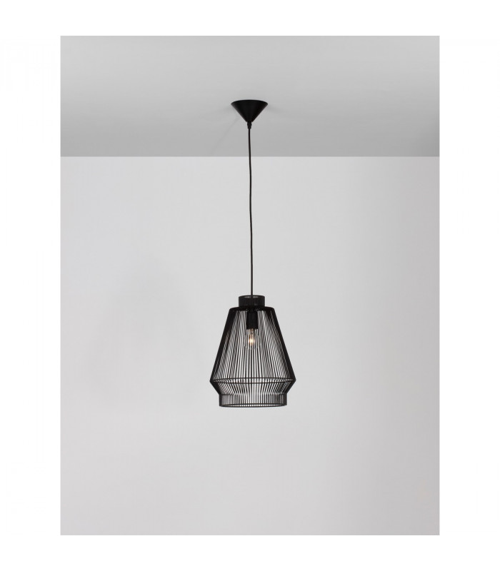 Bredo 27.5cm Wire Frame Pendant Ceiling Light Black Aluminium Black Fabric Wire Base LED E27-5