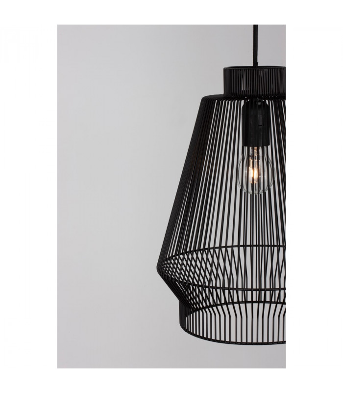 Bredo 27.5cm Wire Frame Pendant Ceiling Light Black Aluminium Black Fabric Wire Base LED E27-7