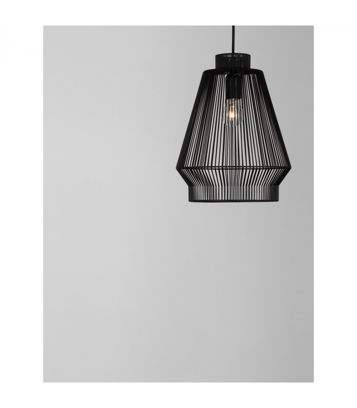 Bredo 27.5cm Wire Frame Pendant Ceiling Light Black Aluminium Black Fabric Wire Base LED E27-8