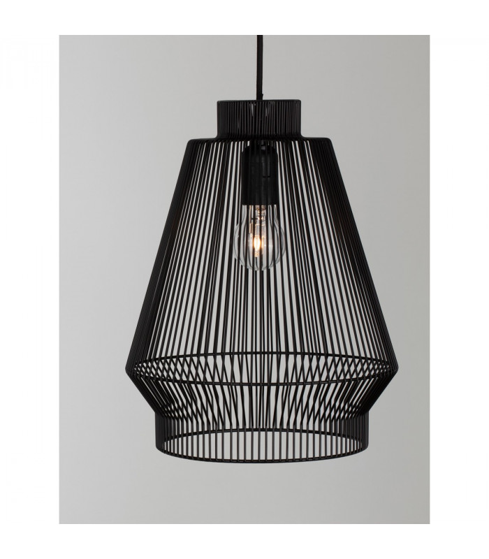 Bredo 27.5cm Wire Frame Pendant Ceiling Light Black Aluminium Black Fabric Wire Base LED E27-9