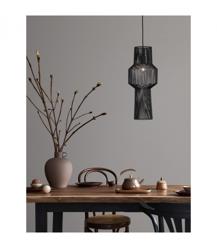 Bredo 21cm Wire Frame Pendant Ceiling Light Black Aluminium Black Fabric Wire Base LED E27-2