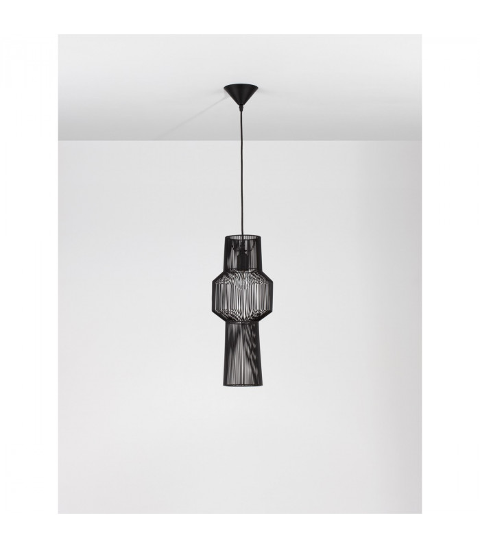 Bredo 21cm Wire Frame Pendant Ceiling Light Black Aluminium Black Fabric Wire Base LED E27-3