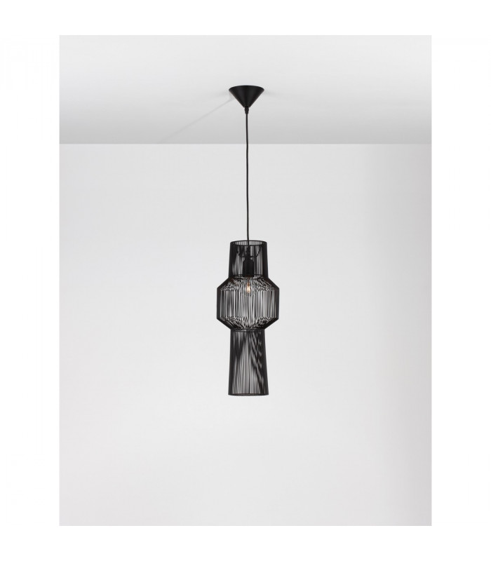 Bredo 21cm Wire Frame Pendant Ceiling Light Black Aluminium Black Fabric Wire Base LED E27-4