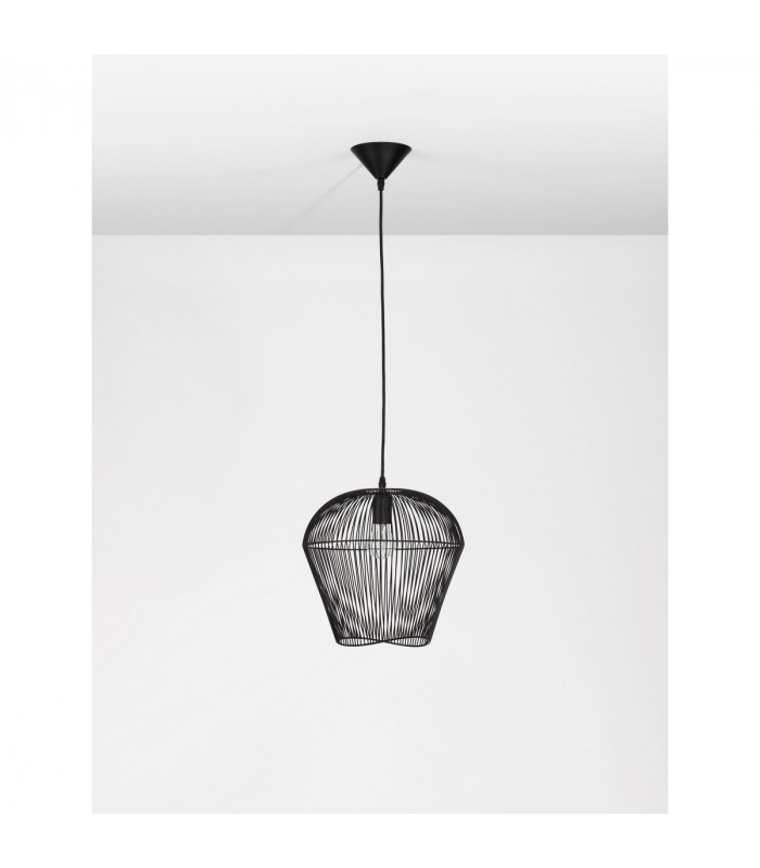 Bredo 31.5cm Wire Frame Pendant Ceiling Light Black Aluminium Black Fabric Wire Base LED E27-3