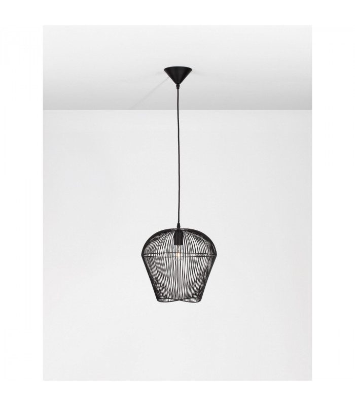 Bredo 31.5cm Wire Frame Pendant Ceiling Light Black Aluminium Black Fabric Wire Base LED E27-4