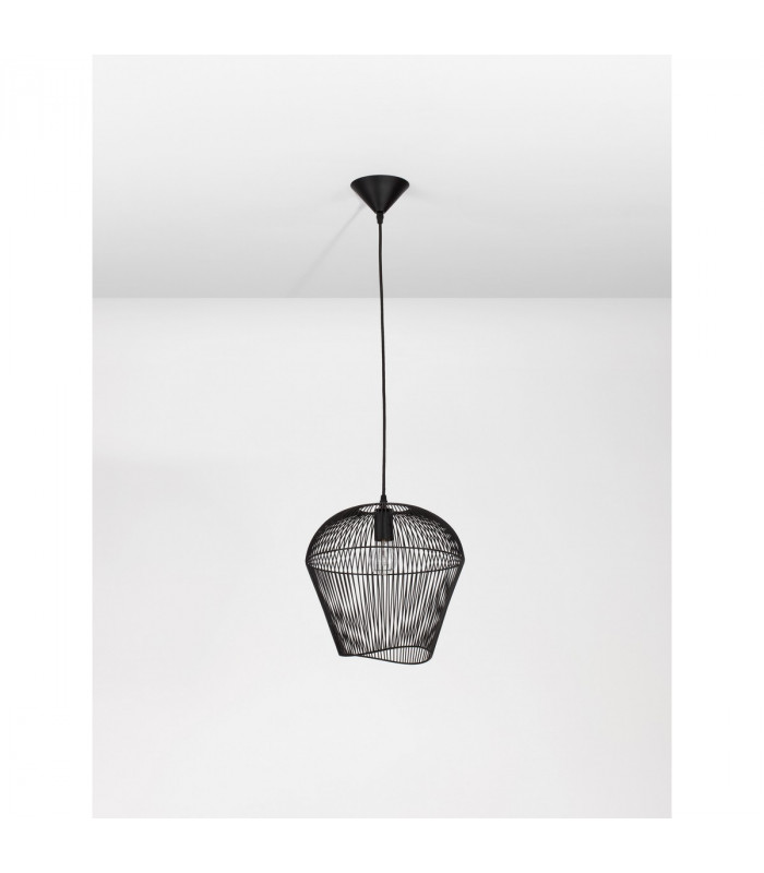 Bredo 31.5cm Wire Frame Pendant Ceiling Light Black Aluminium Black Fabric Wire Base LED E27-5