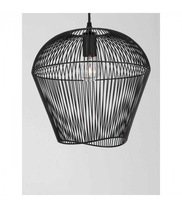 Bredo 31.5cm Wire Frame Pendant Ceiling Light Black Aluminium Black Fabric Wire Base LED E27-6