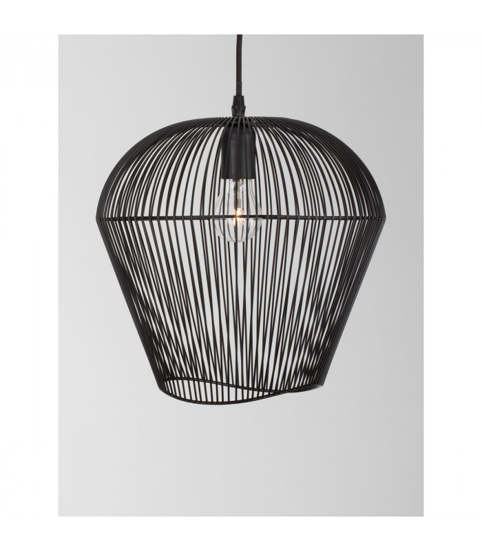 Bredo 31.5cm Wire Frame Pendant Ceiling Light Black Aluminium Black Fabric Wire Base LED E27-7