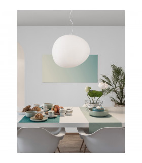 Ciottoli 44cm Globe Pendant Ceiling Light Opal White Glass White Aluminium LED E27-2