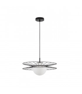 Ellery Globe Pendant Ceiling Light Opal Glass Sandy Black Metal LED E27-1