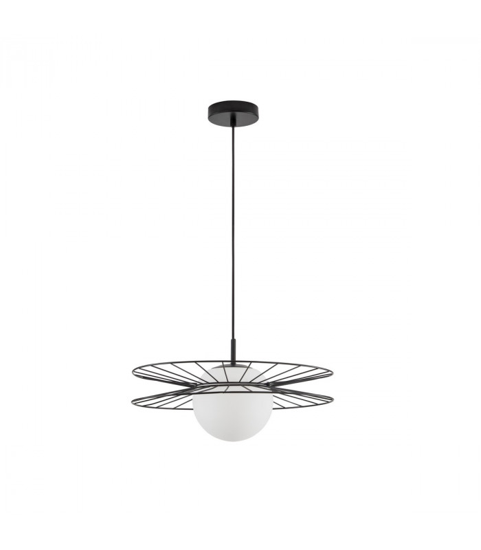 Ellery Globe Pendant Ceiling Light Opal Glass Sandy Black Metal LED E27-1