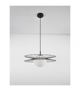 Ellery Globe Pendant Ceiling Light Opal Glass Sandy Black Metal LED E27-2