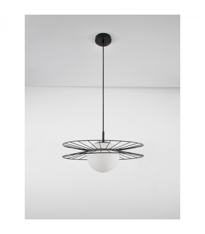 Ellery Globe Pendant Ceiling Light Opal Glass Sandy Black Metal LED E27-2