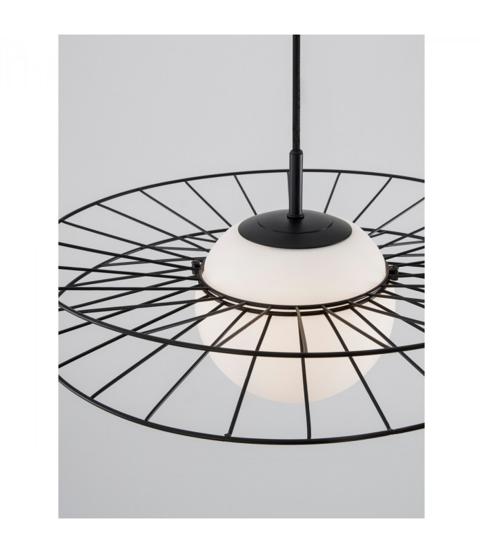 Ellery Globe Pendant Ceiling Light Opal Glass Sandy Black Metal LED E27-4