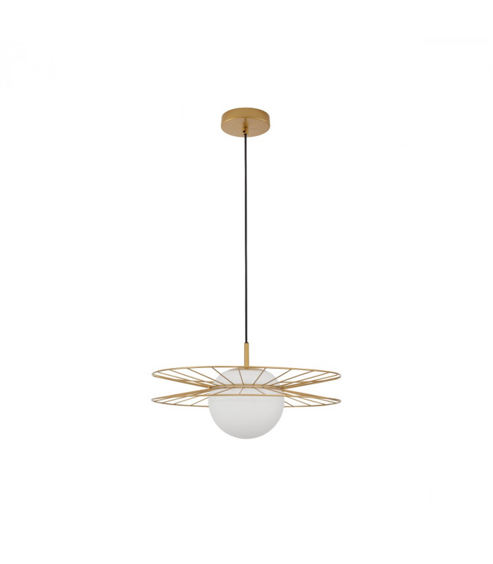 Ellery Globe Pendant Ceiling Light Opal Glass Gold Metal LED E27 45-1