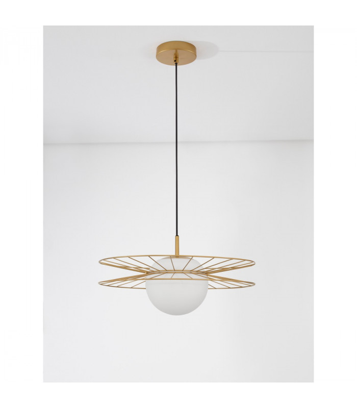 Ellery Globe Pendant Ceiling Light Opal Glass Gold Metal LED E27 45-3