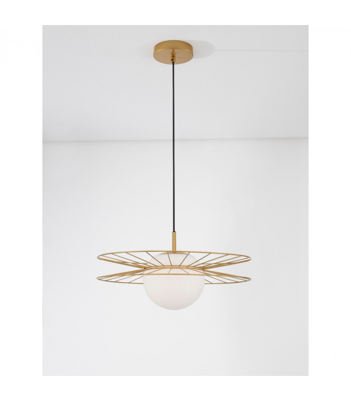 Ellery Globe Pendant Ceiling Light Opal Glass Gold Metal LED E27 45-4