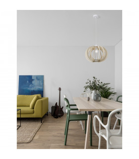 Ottoline Spherical Pendant Ceiling Light White Metal Natural Wood LED E27-2