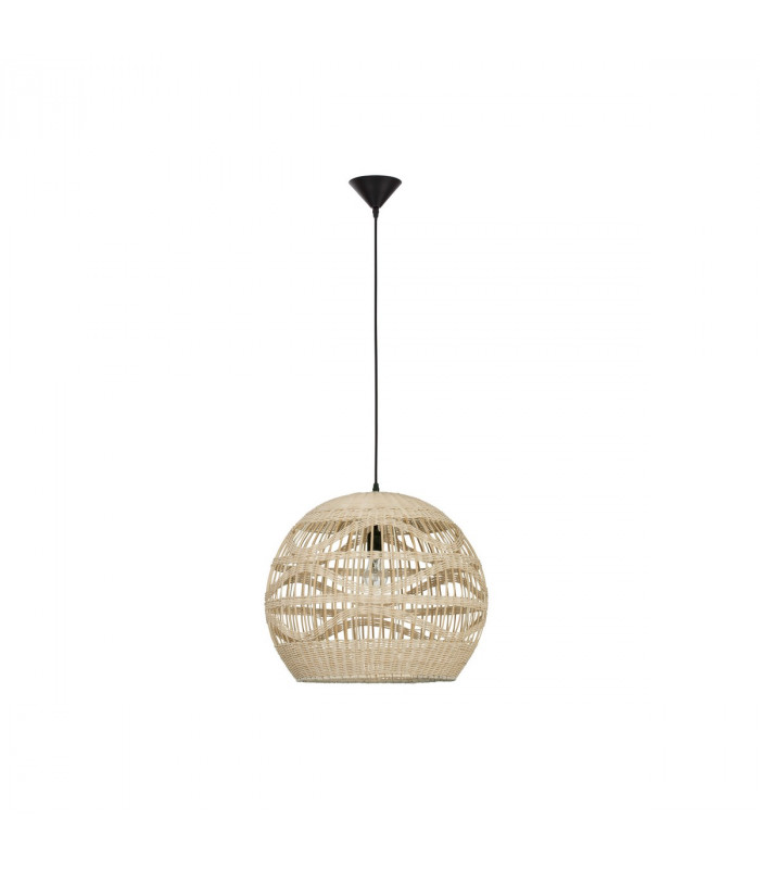 Marlo 48.5cm Dome Pendant Ceiling Light Natural Rattan Black Fabric Wire Base LED E27-1