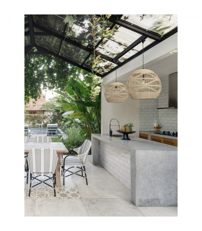 Marlo 48.5cm Dome Pendant Ceiling Light Natural Rattan Black Fabric Wire Base LED E27-2